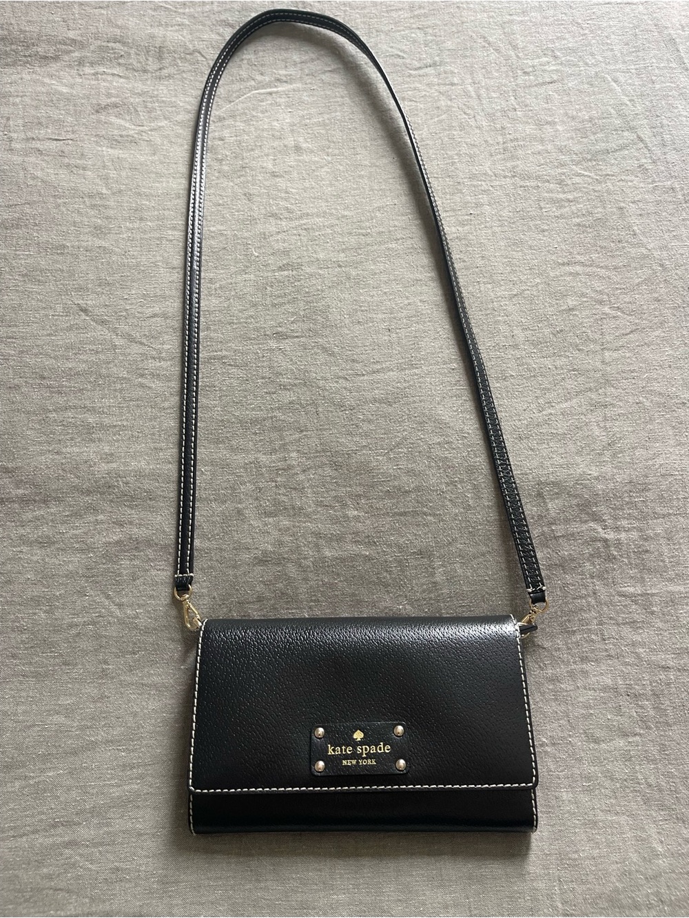 kate spade Black Leather Clutch / Crossbody Wallet with hot pink lining